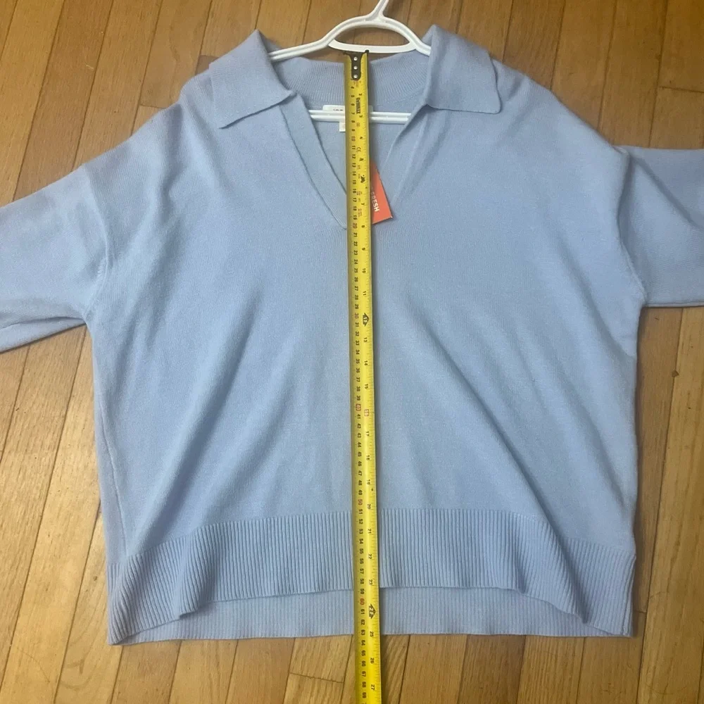 NWT Light Blue V-Neck Collared Sweater - Picture 8 of 9